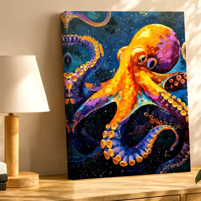 Pieuvre colorée, peinture, océan, vie côtière, reproduction d'art sur toile, œuvre d'art côtière colorée pour le salon, chambre, bureau, couloir, décoration murale