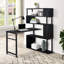 Bureau d'ordinateur en forme de L avec 5 tablettes de livres, rotatif, construction, bibliothèque de bureau à domicile noir, et métal, noir, fonction rotative, verrouillable, mélange peu encombrant