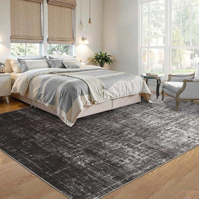 Abstract Machine Printed Area Rug, Rectangle 200 x 290 cm, Black