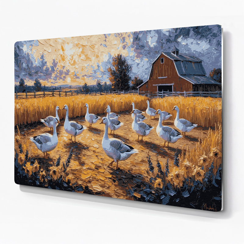 Oies de ferme, art mural en métal brun, H 11 po x l 14 po