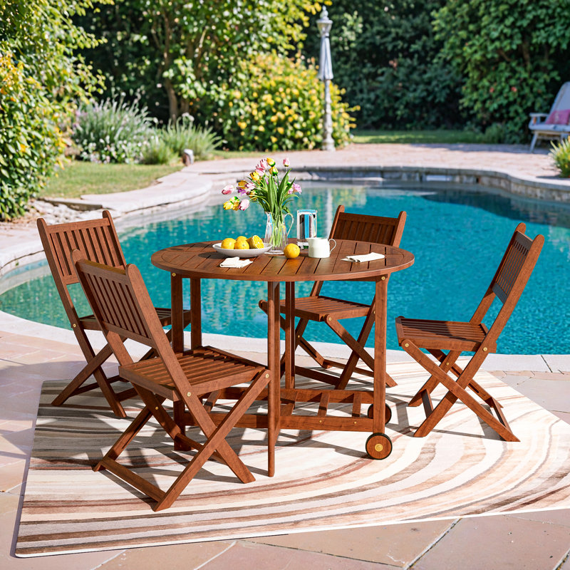 Ensemble de patio pliable en bois d'acacia, Brun