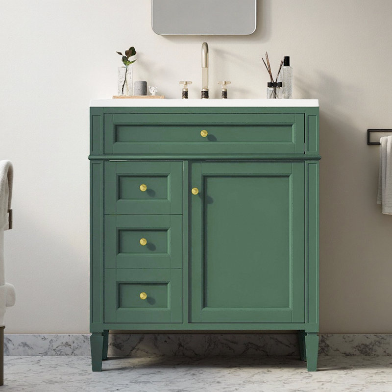 Buffet moderne en bois avec tablettes réglables, Vert/doré