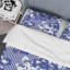 Rayures bleues et blanches à motif floral - Ensemble de housse de couette abstrait - Microfibre de polyester