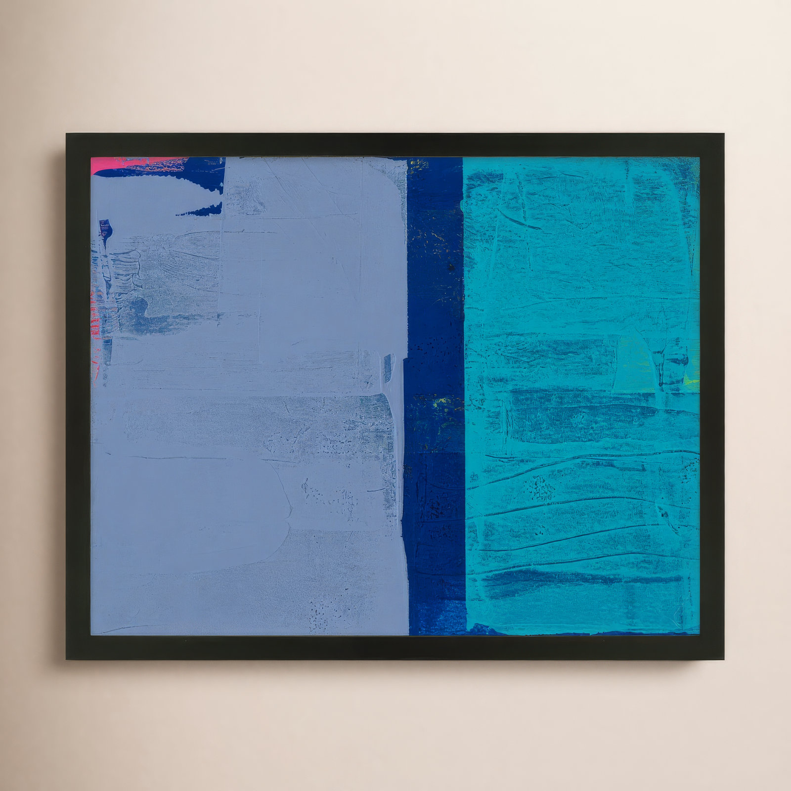 Bold In Blue 2 by Andrea Stokes, 40" H x 50" W x 1.25" D, Black Framed