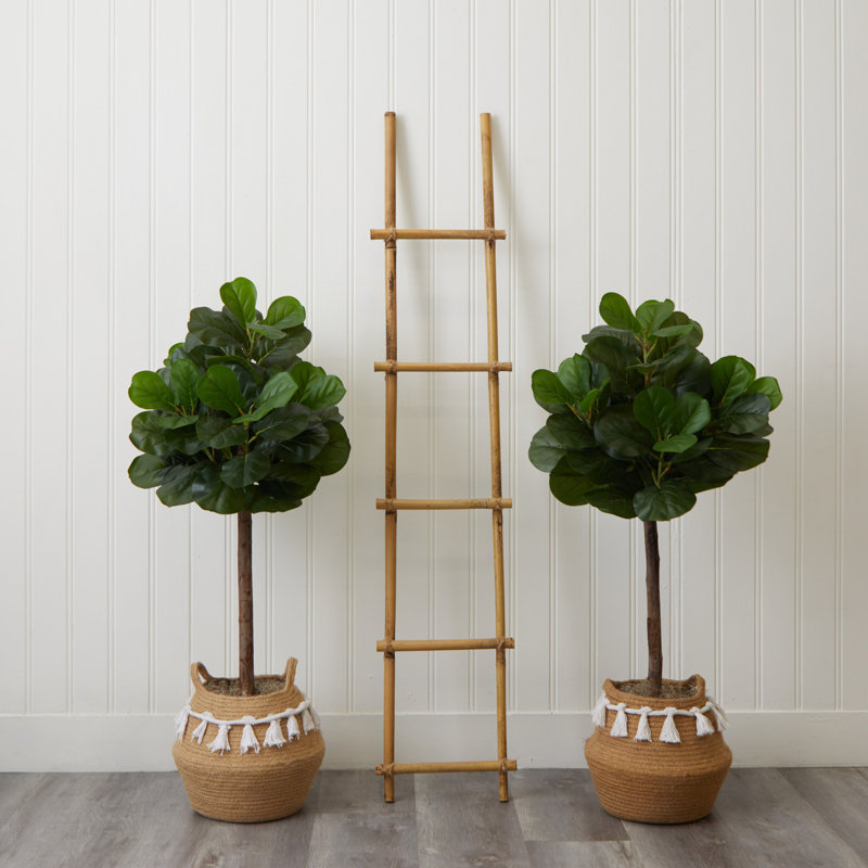 4ft. Artificial Fiddle Leaf Fig Tree with Handmade Basket DIY KIT (Set of 2)