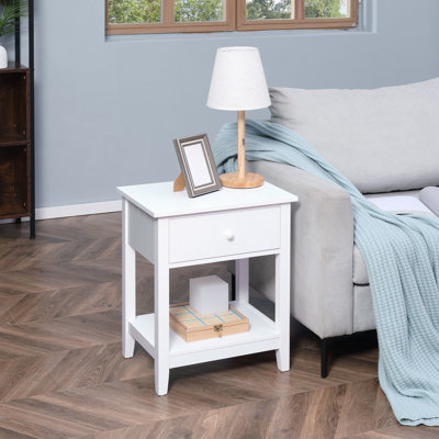 Table d'appoint moderne avec tiroir et rangement, extrémité blanche pour la chambre à coucher, tablette ouverte de 20,32 pouces de largeur