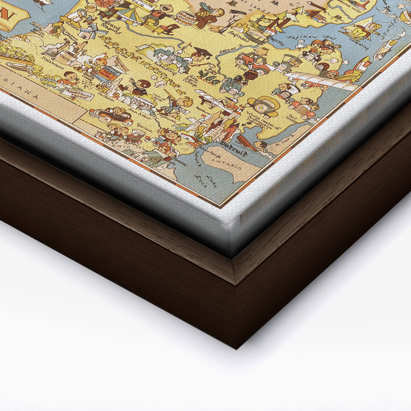Carte illustrée du Michigan n ° 1, Canevas, H 11 po x l 14 po, Brown Framed