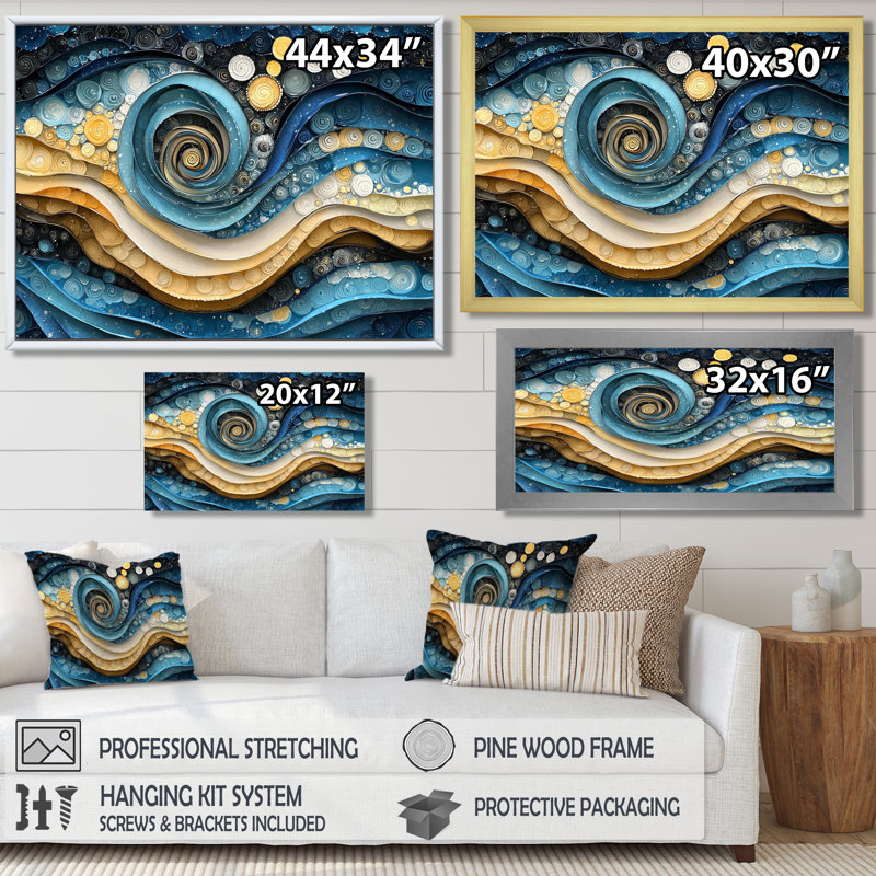 Weesner - Abstract Large Wall Art, H 30 po x l 40 po, Cadre flottant, Doré