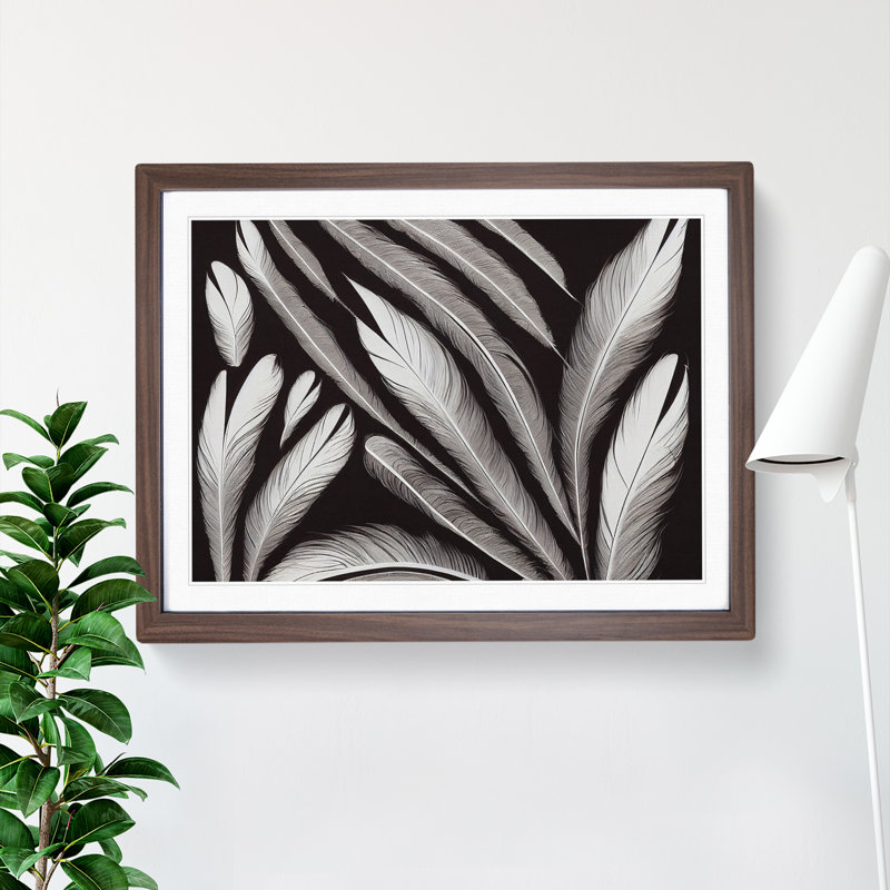 Artistic Bird Feathers 1 Piece Single Picture Frame Wall Art, 25cm H x 34cm W, Walnut