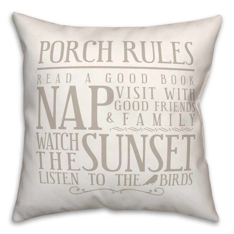 Porch Rules Outdoor Square Pillow Cover & Insert, White