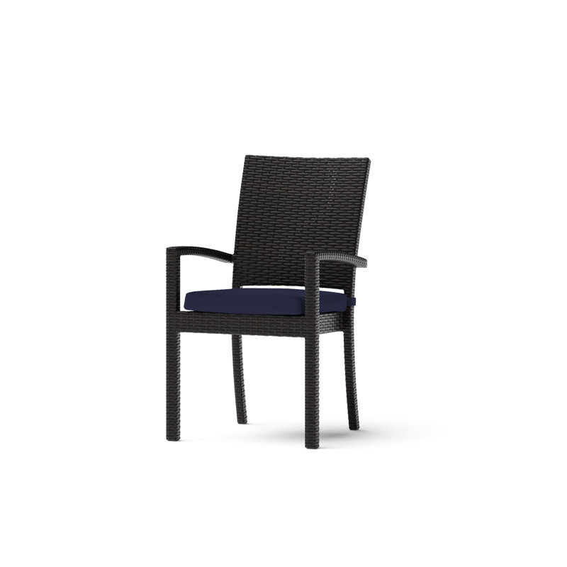 8 Piece Sunbrella Outdoor Patio Dining Chairs, Brown, Navy