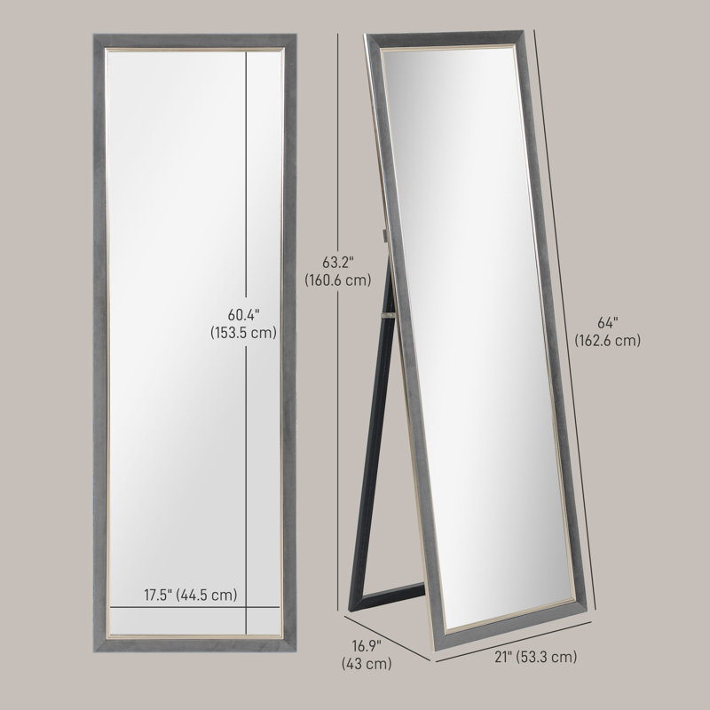 Miroir pleine grandeur sur pied incliné 64 po x 21 po, Gris
