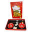 Service à sushis Maneki Neko Lucky Cats pour 2 personnes, comprenant des assiettes à sauce rouge, des baguettes et des repose-baguettes.