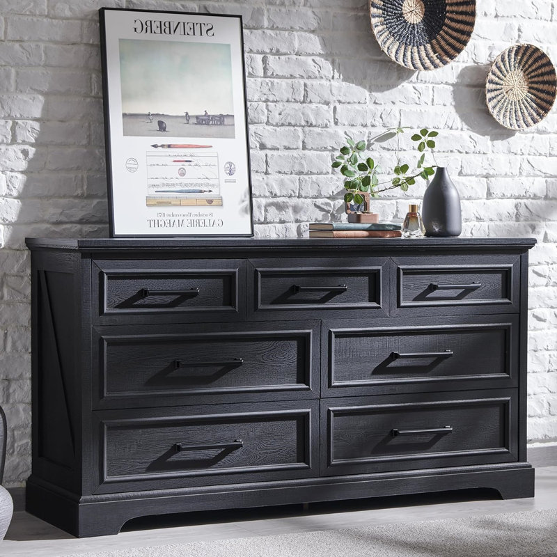Jasonpaul 52" Farmhouse 7 Drawer Dresser, Scratch-Resistant Engineered Wood, Storage Organizer for Bedroom, Living Room, Study