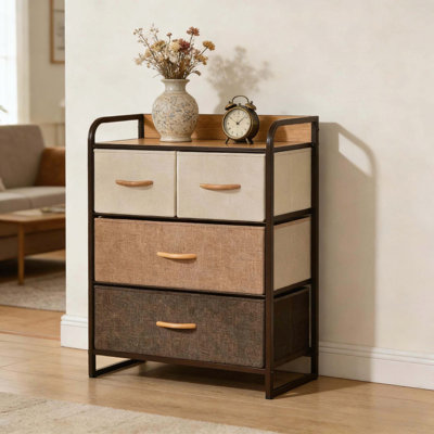 Commode de rangement à 4 tiroirs avec tiroirs en tissu pliables