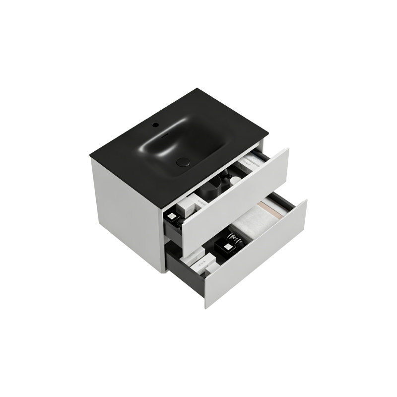  Meuble-lavabo mural simple 30 po avec comptoir en résine noire pour petits espaces, 30"