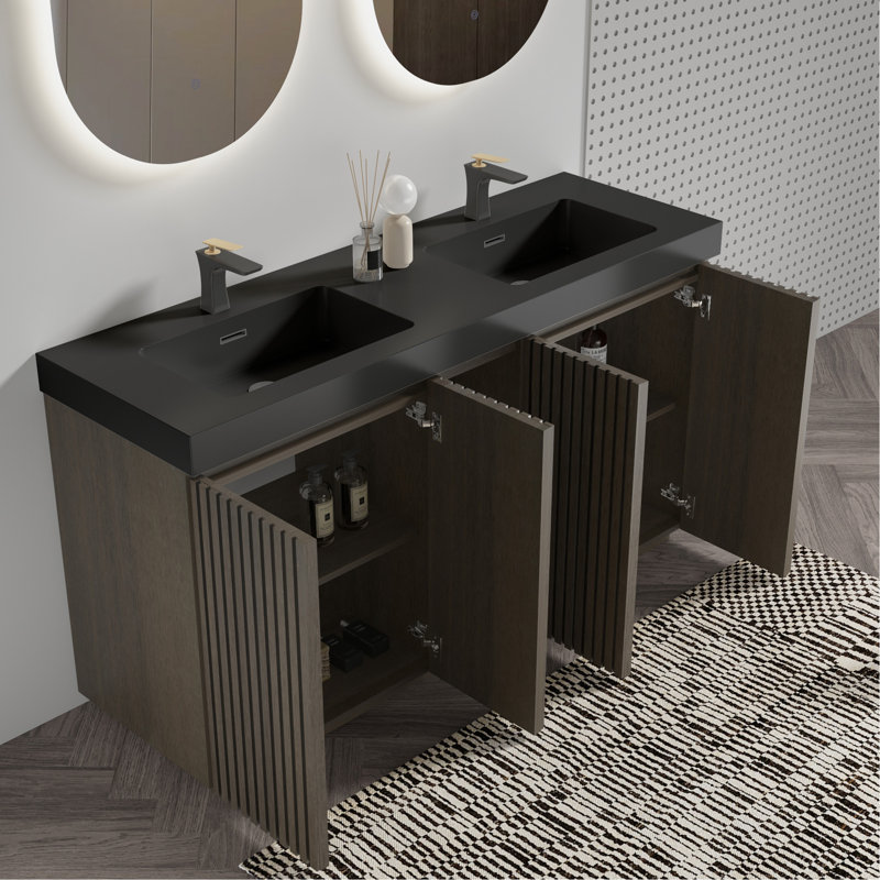 Meuble-lavabo autoportant en chêne fumé GALAN60F