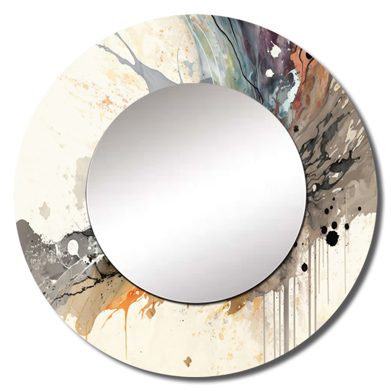 Sharmon Jazz Rhythms In Shades Of Gray III - grand miroir mural à encre liquide, miroir décoratif rond noir, impression d'art en métal