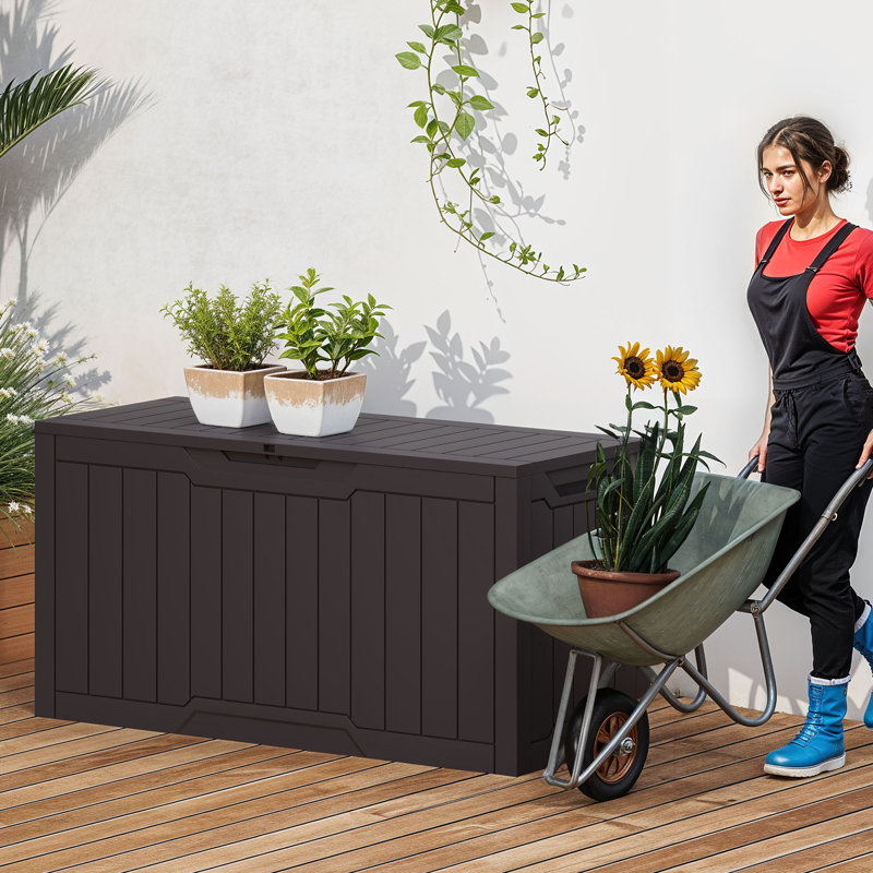 80 Gallon Outdoor Storage Box with Bench Seat Lockable & Weather Resistant, 22.8" H x 45.3" W x 18.4" D, Brown