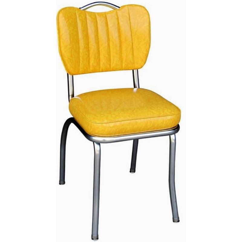 Retro Home Upholstered Handle Back Dining Chair, Cracked Ice Yellow