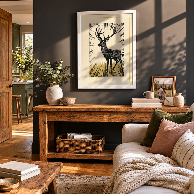 Radiant Deer Japandi - Framed Print, A4 - 29.7 x 21.0 cm, White