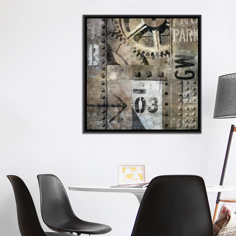 « industrial i », impression sur toile, H 18 po x l 18 po x P 1,5 po, Toile avec cadre noir, Pas de tapis