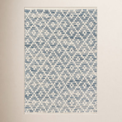 Melange Diamond Blue Handwoven Cotton Rug