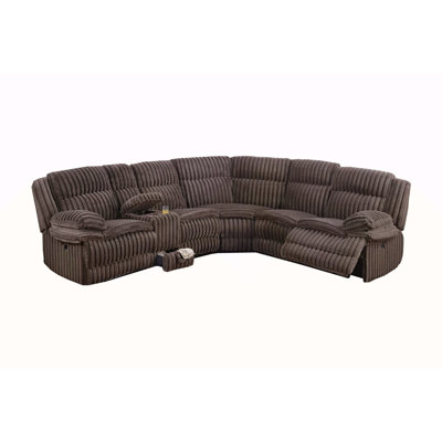 Sectional Sofa W Console Cup Holder 3Pc Set Luxurious Upholstered Fur Like Corduroy Living Room Couch Motion Reclining