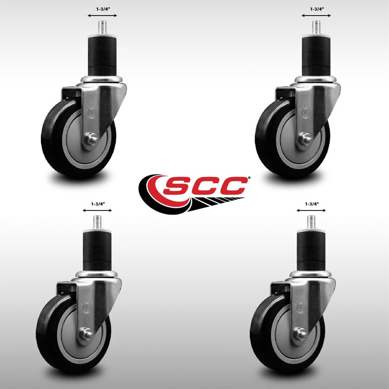 Ensemble de roulettes extensibles pivotantes en polyuréthane 4 pouces 4 po SSCC, Noir