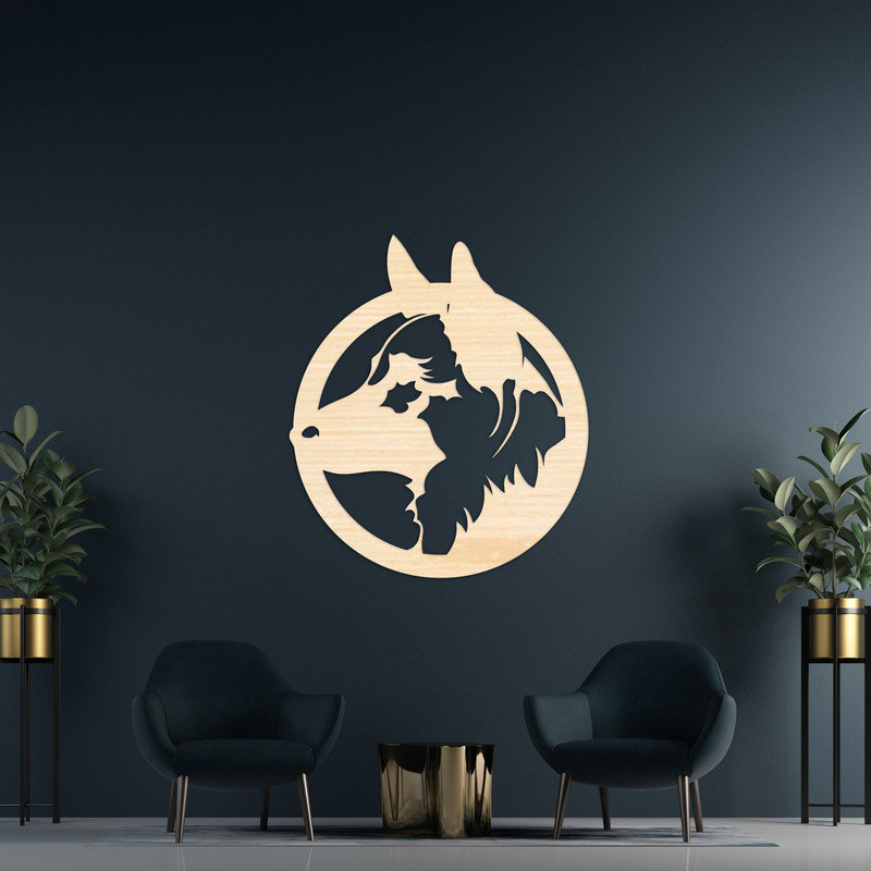 Décoration murale en forme de cercle avec loup - ACM, H 32 po x l 27,9 po x P 0,25 po, Noir