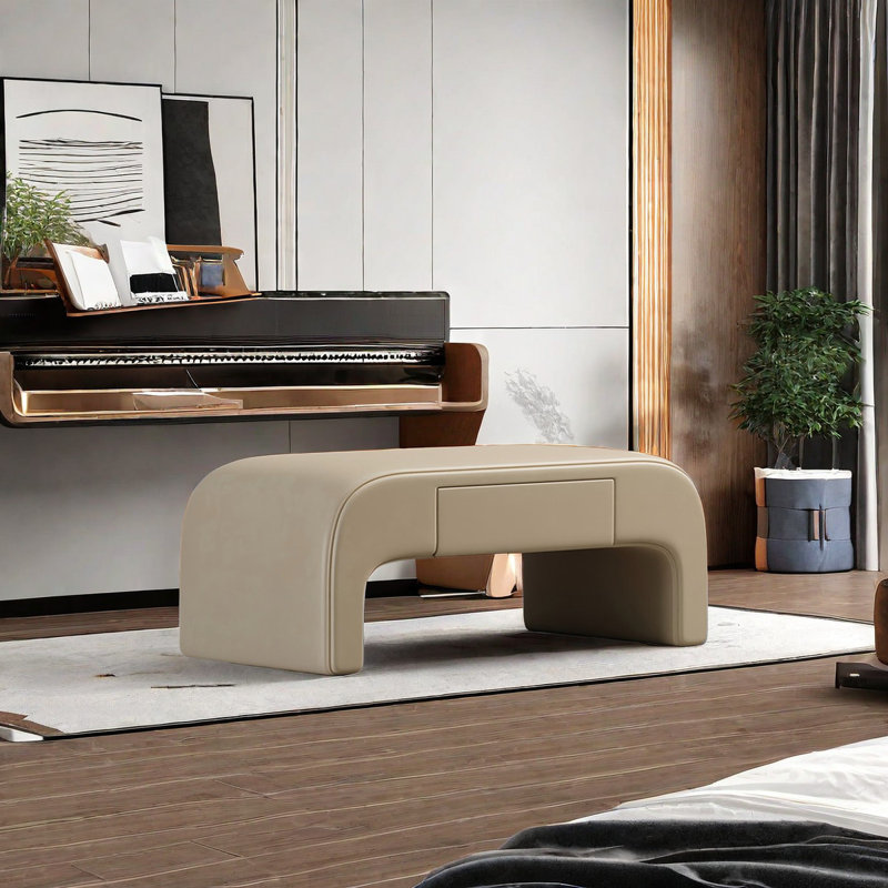 Simple Solid Wood End-of-Bed Bench, Off White