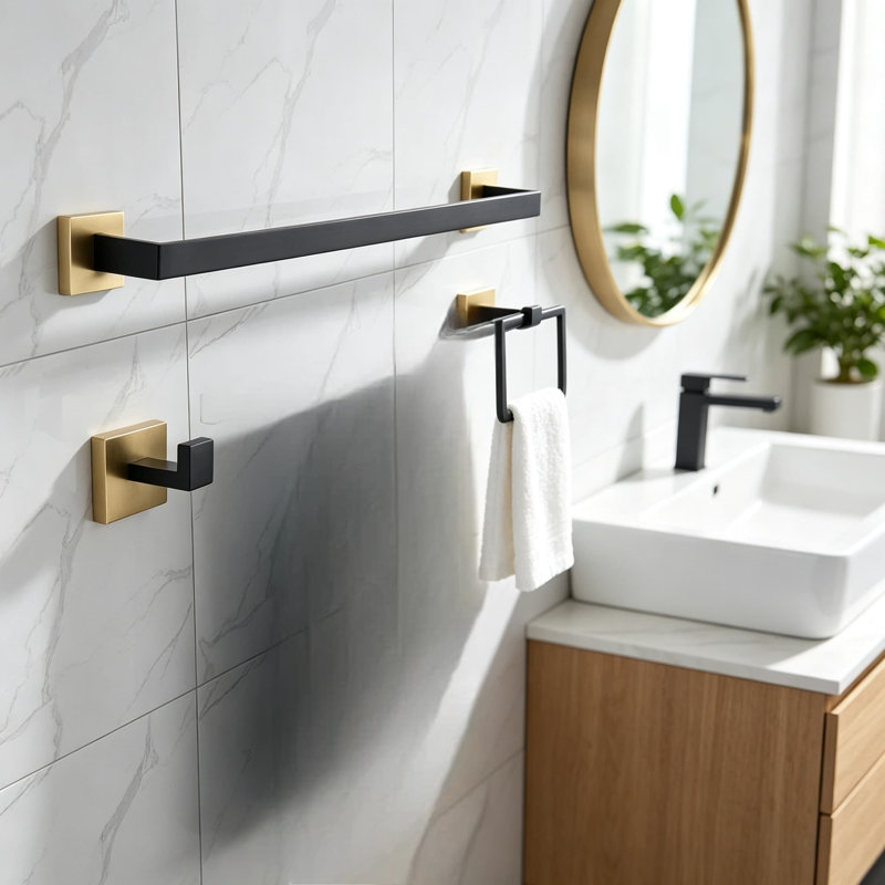 Ensemble d'accessoires de salle de bain haut de gamme en acier inoxydable - Ensemble de 4 porte-serviettes muraux pour salle de bain moderne