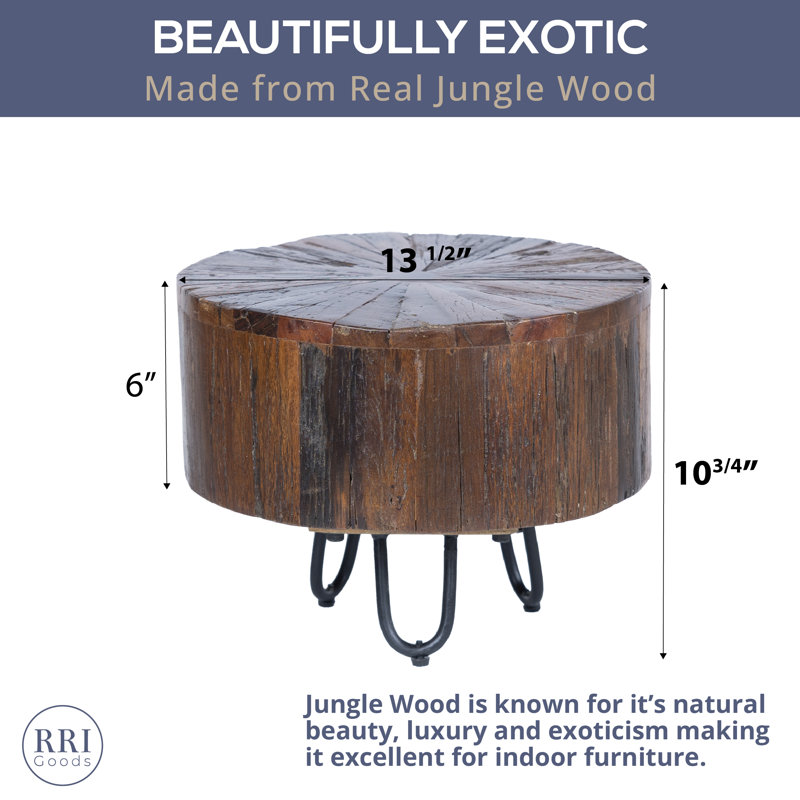 Handmade Jungle Wood End Table with Metal Hairpin Legs