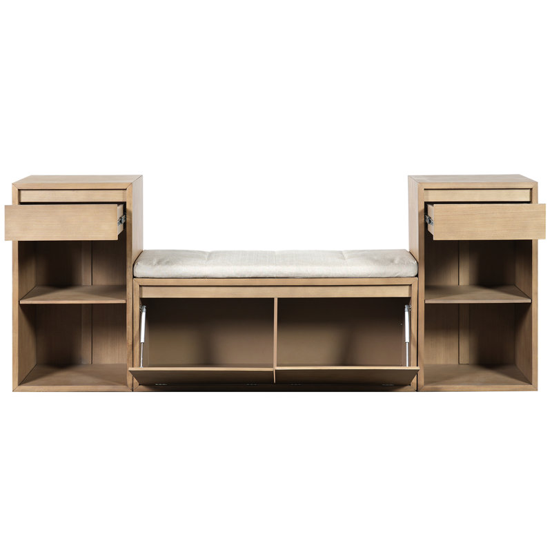 Banc de rangement rembourré en lin de 42 po de largeur, Brun