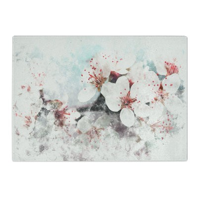 Tempered Glass Blossoms Watercolour Chopping Board