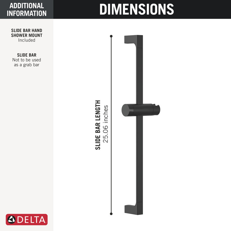 Delta 24-inch Adjustable Shower Slide Bar Matte Black, Matte Black