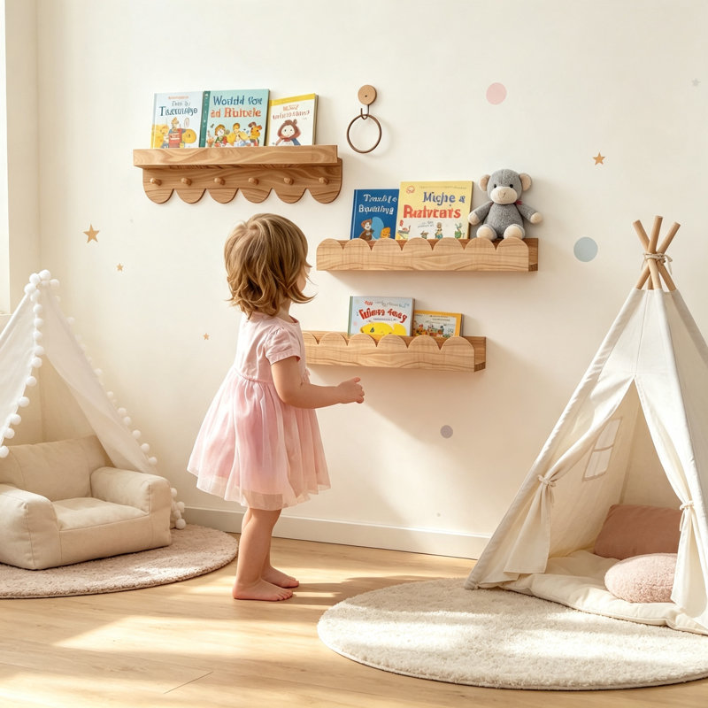 3-Pack Wood Kids Wall Bookshelf