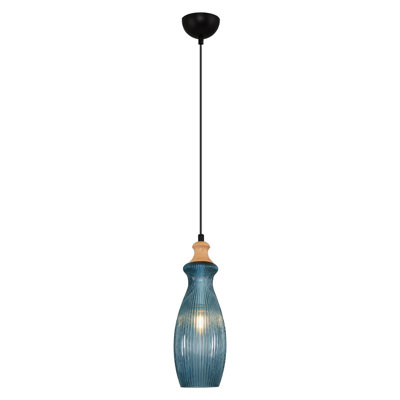 Cassen Elegant Blue Chandelier, 4.3 inches Diameter x 47.2 inches Height | Durable Metal Body with Glass Cap, 1x 4W E14 Socket (Bulb Not Included) | Perfect for Living Room, Dining Area & Entryway Décor