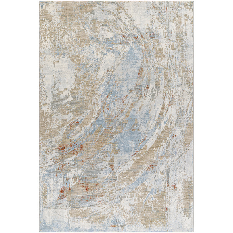 Tapis bleu / rouille / beige / gris en polypropylène tissé à la machine à motif abstrait Avia, Rectangle 12 pi x 15 pi