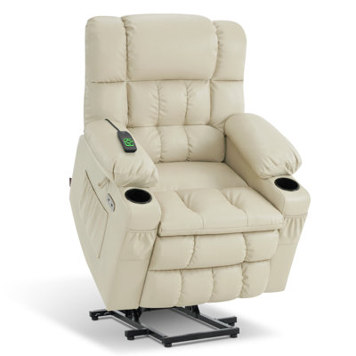 Dual Motor 21.3" Seat Width Power Recliner Lift Chair with Vibration and Heat, Infinite Position, Faux Leather by Latitude Run