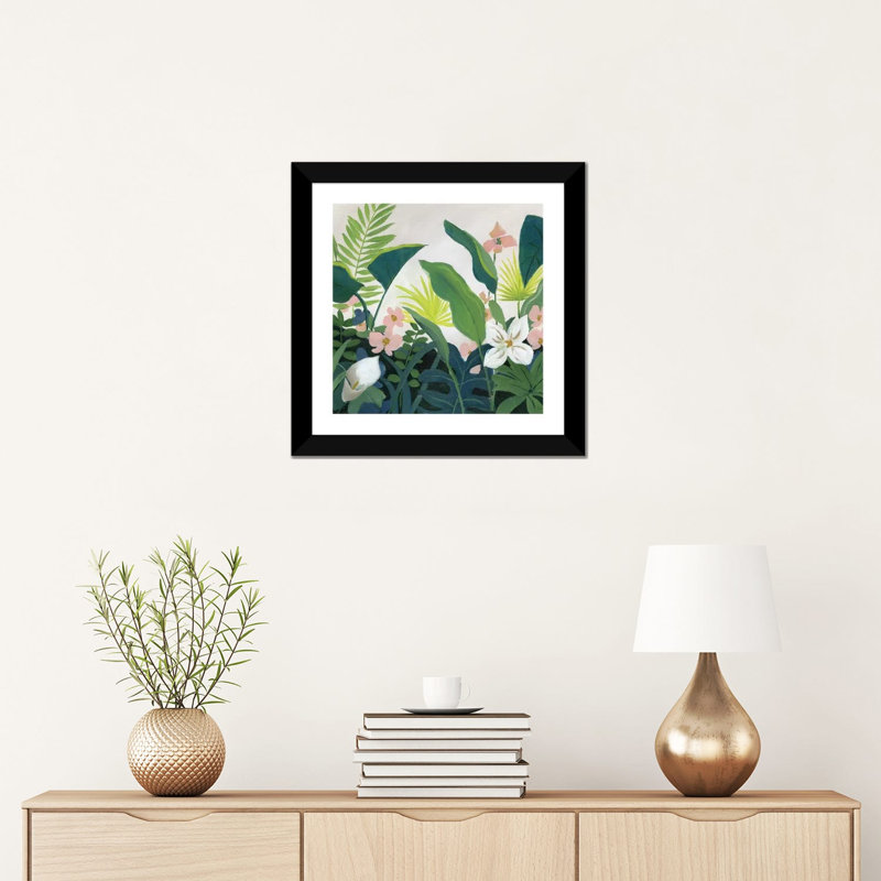 «Tropics» par Nan - reproduction imprimée, Cadre noir, H 16 po x l 16 po x P 1 po