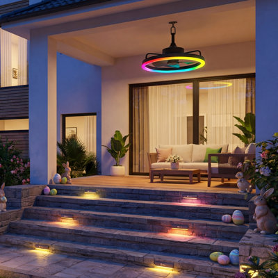 Lumary 20'' Smart Outdoor Ceiling Fans with Lights, Wi-Fi Bluetooth Direct Connect RGBCW Gazebo Fans, 40+ Scenes Mode, Compatible with Alexa & Google, Plug in Hanging Caged Ceiling Fan with Remote