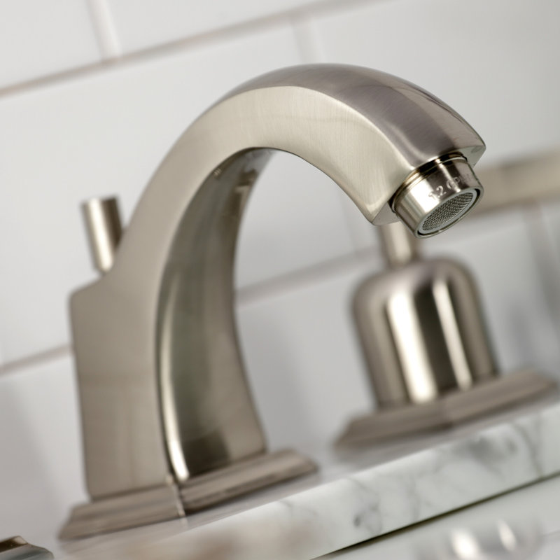 Kingston Brass Centurion Two-Handle 3-Hole Deck Mount Widespread Bathroom Faucet with Brass Pop-Up Drain, Brushed Nickel