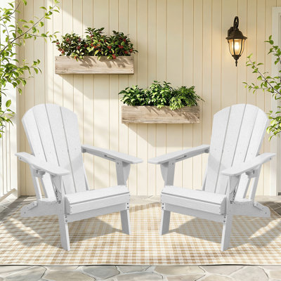 HDPE All-Weather Foldable Adirondack Chair with Cup Holder (Set Of 2,White)