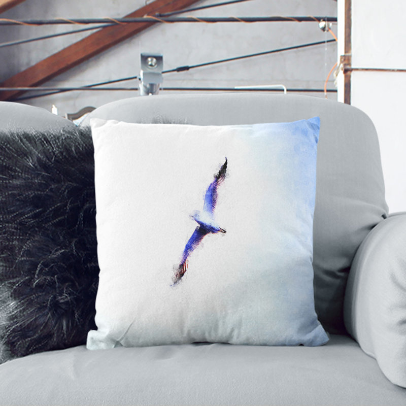 Flying Seagull Abstract Cushion with Filling, 55cm H x 55cm W x 20cm D, Stone
