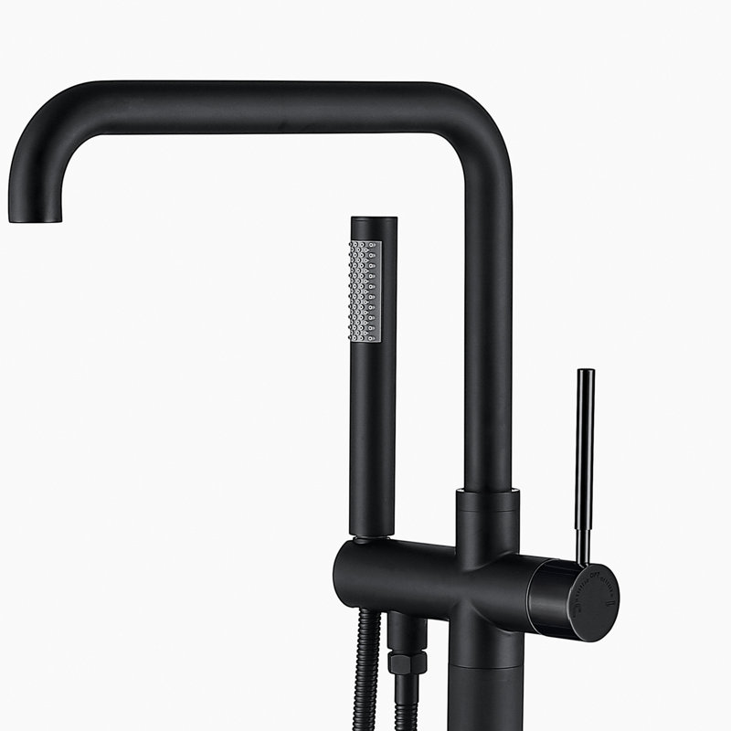 Matte Black Stainless Steel Freestanding Tub Filler with Hand Shower