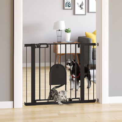 Barrière extra large pour animaux 30 "à 41" avec petite porte, H 30 ", noir