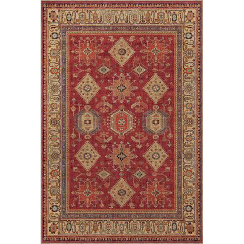 Red Diamond Patterned Traditional Geometric Washable Woven Carpet, Rectangle 3'4" x 5'