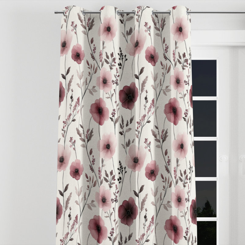 Country Farmhouse Curtains for bedroom - Floral Bamidele Grommet Curtain - 1 Panel, 52" W x 90" L, Silver Grommets