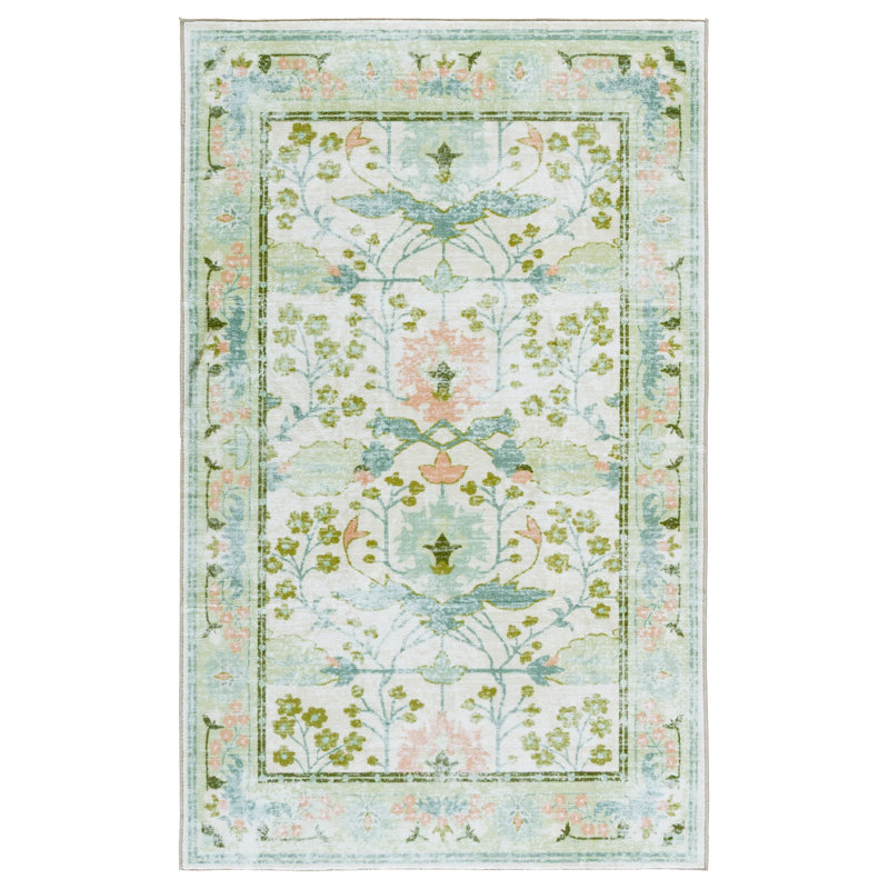 Msrw 181 Performance Machine Washable Floral Rug, Rectangle 5" x 8"